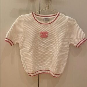 White and Pink Knit Top